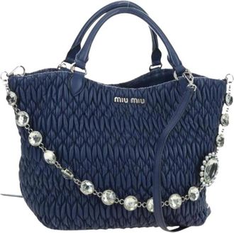 Miu Miu Pre-owned Hand Bag - Dames - Vintage Handtas - Blauw - ONE Size - Leer - Vintage