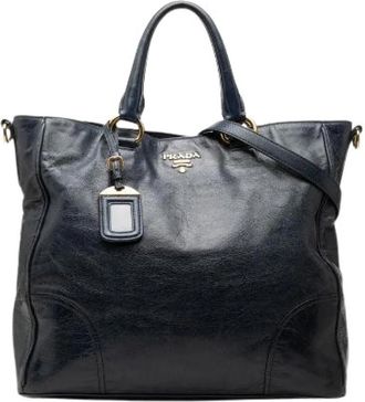 Prada Pre-owned Vitello Shine Leather 2way Bag - Dames - Vintage Shopper - Blauw - ONE Size - Leer - Vintage