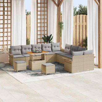 vidaXL Conjunto De Sof&aacute; De Jard&iacute;n 13 Pcs Beige Rat&aacute;n Sint&eacute;tico Vidaxl