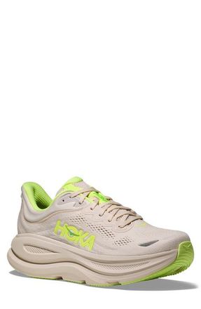 Hoka One One Bondi 9 Running Shoe in Grout /Neon Yuzu at Nordstrom, Size 11.5