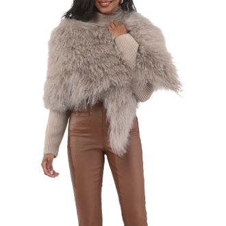 Gorski Select Genuine Shearling Shawl in Silver Blue at Nordstrom