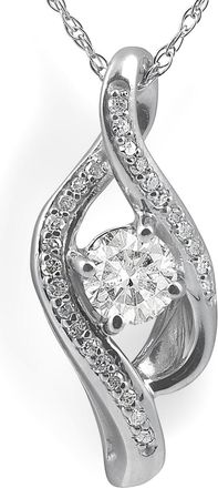 Pompeii3 1/3ct Diamond Solitaire Curve Pendant 10k White Gold 3/4 Tall