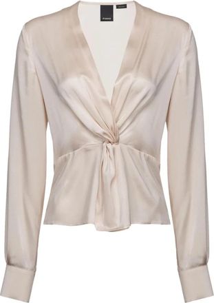 Pinko Zachte satijnen zijden blouse - Dames - Blouses - Beige - XL - Satijn - Overhemden