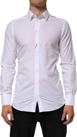 Dolce & Gabbana White Cotton GOLD Formal Men Longsleeves Mens Shirt