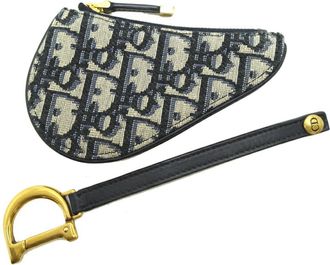 Dior Navy White Canvas Leather Coin Purse/Coin Case (Pre-Owned)