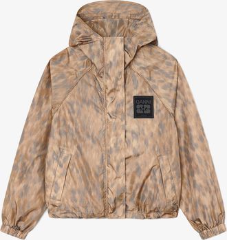 Ganni Flyweight Jacket in Printed Nylon - Size 2XL/3XL Burro