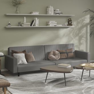 vidaXL Sof&aacute; Cama De 2 Plazas Cuero Sint&eacute;tico Gris Vidaxl