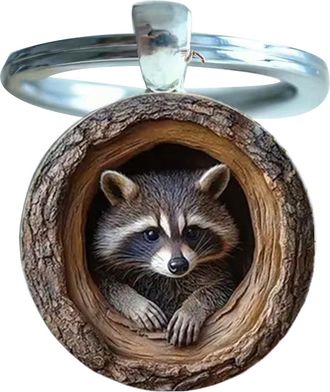 Generic Raccoon Key Ring - 2D Hollow Tree Raccoon Bag Keychain | Small Animal Keyring for Wallet Women Purse Decoration Home Backpack Travel