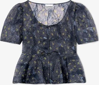 Ganni Peplum Blouse in Shibori Organza - Size 10/12 Mixed