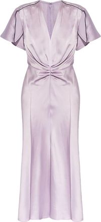 Victoria Beckham ruched satin midi dress - women - Viscose/Acetate - 10 - Purple