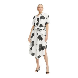 Liviana Conti Midi overhemdjurk met ceintuur - Dames - Shirt Kleedjes - Wit - M - Linnen - Kleedjes