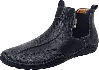 Generic Mens High Cut Leather Shoes Casual Slip On Short Boots Without Lacing Flat Shoe Comfy Super Soft Leather Trainers Plus Size Biker Footwear for Daily W