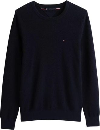 Tommy Hilfiger Trui met textuur van katoen en ronde hals - Heren - Ronde hals truien - Blauw - S - Katoen - Truien & Vesten
