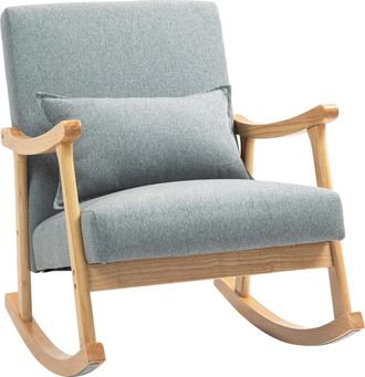 OEM Silla Mecedora Con Coj&iacute;n Lumbar Respaldo Amplio Y Base De Madera Para Sal&oacute;n O Dormitorio 65x87x84 Cm Gris Claro