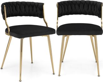 Costway Velvet Dining Chair Set of 2 Upholstered Dining Chairs-Black