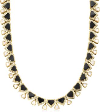 Ross-Simons Mother-Of-Pearl and Onyx Necklace With White Topaz in 18kt Gold Over Sterling