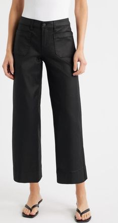 Liverpool L.A. Coated Patch Pocket Ankle Wide Leg Pants in Black Coated at Nordstrom, Size 14