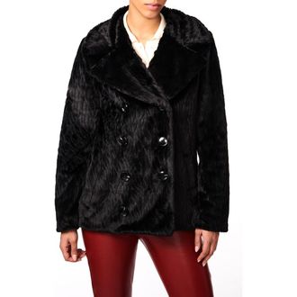 Bernardo Abstract Double Breasted Faux Fur Coat in Black at Nordstrom Rack, Size Xx-Large
