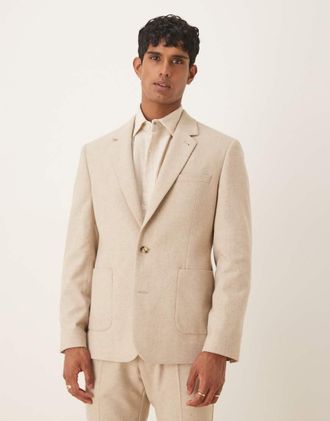 Asos Giacca da abito slim in misto lana color pietra-Neutro