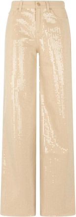 7 For All Mankind Katoenen Wijde Broek met Pailletten - Dames - Wijde Broeken - Beige - W26 - Katoen - Broeken