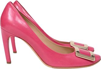 Roger Vivier Trompette Buckle Detail Pumps in Pink Calfskin Leather