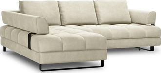 BLOOMINGLOFT 5-Sitzer Design Ecksofa Clinton mit Bettfunktion und Eckteil links, Samtbezug