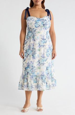 Sugarlips Majesty Villa Garden Floral Sundress in White-Blue at Nordstrom, Size 3X