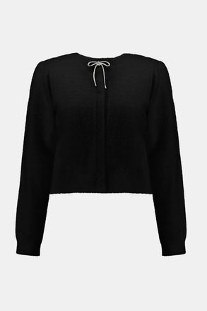 Joseph Ribkoff Womens Feather Yarn Cardigan With Rhinestone Bow In Black