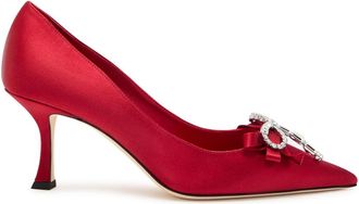 Jimmy Choo London Auria 70 Crystal-embellished Satin Pumps - Red