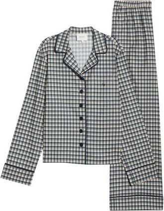 Reformation Coco Piped Check Stretch Organic Cotton Pajamas in Beacon Check at Nordstrom, Size X-Large