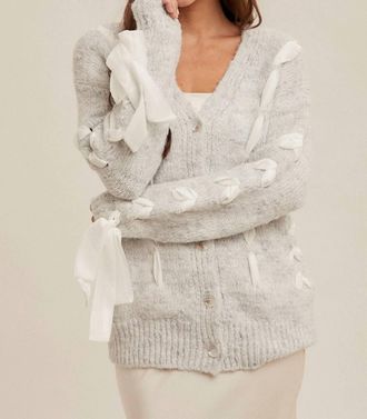 Hem & Thread Chiffon Contrast Button Down Cardigan In Heather Grey