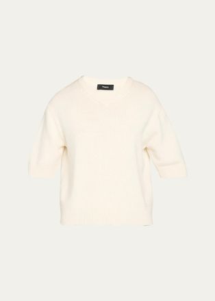 Theory Cashmere Short-Sleeved Crop Sweater
