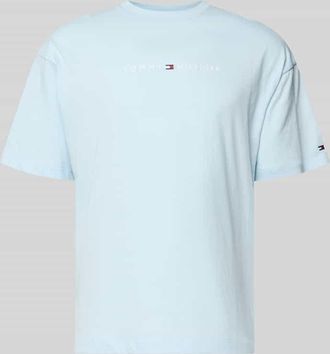 Tommy Hilfiger Regular Fit T-Shirt mit Label-Schriftzug aus reiner Baumwolle in Eisblau, Gr&ouml;&szlig;e XXL