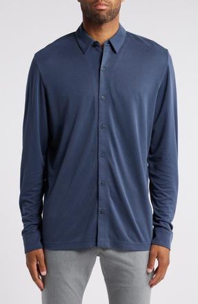 Johnston & Murphy Vintage Wash Knit Button-Up Shirt in Navy at Nordstrom, Size Xx-Large