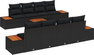 vidaXL Garden Sofa Set with Cushion 9 pcs Black Poly rattan Vidaxl