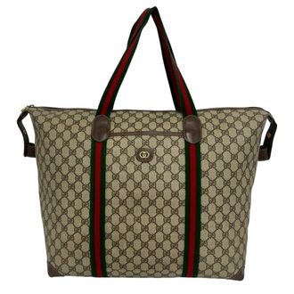 Gucci Brown Green Red Color Pvc Leather Boston Bag Tote Bag (Pre-Owned)