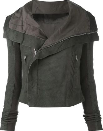 Rick Owens zip biker jacket - women - Lamb Skin/Cupro/Cotton/Silk/Virgin Wool - 42 - Grey