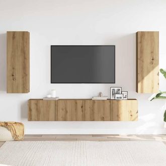 Berkfield Home Wall Mounted TV cabinets 4 pcs Artisan Oak Engineered Wood in Brown