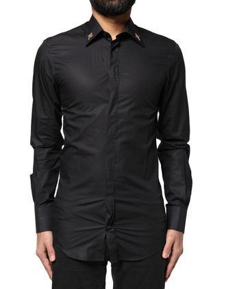 Dolce & Gabbana Gold Embellished Dress Shirt - Black