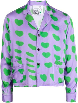 Natasha Zinko heart-print silk blend shirt - unisex - Silk/Viscose - S - Purple