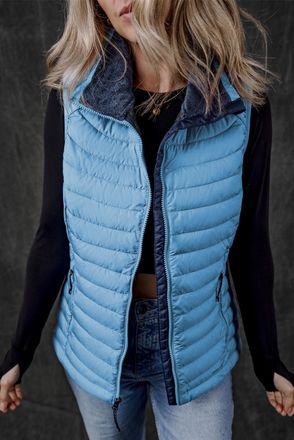 Azura Exchange Womens Quilted Vest Stand Collar Lightweight - Light Blue - Size X-Large