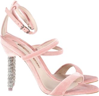 Sophia Webster Womens Rosalind Crystal Heel Ankle Strap Sandals in Pink Velvet - Size 37.5 EU/IT