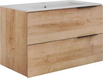 Vente-Unique Mueble de ba&ntilde;o suspendido con lavabo de bajar - Natural claro - 80 cm - NISAYA