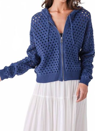 Elan Crochet Zip Cardigan In Navy