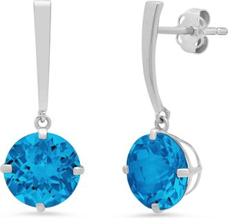 MAX + STONE 14k White Gold Solitaire Round-Cut Gemstone Drop Earrings (8mm)