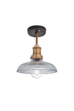 Industville Brooklyn Glass Dome Flush Mount, 8 Inch, Brass Holder in Bronze