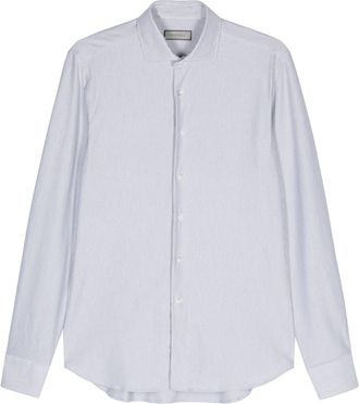 Canali cutaway-collar striped shirt - men - Polyamide/Cotton/Elastane - 42 - Grey