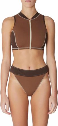 It's Now Cool Contour Zip Crop Top In Tortoise