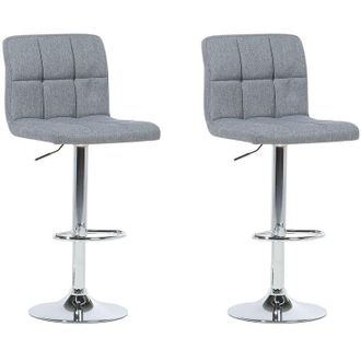 Beliani Modern Contemporary 2 Bar Stools Set Swivel Adjustable Height Grey Marion