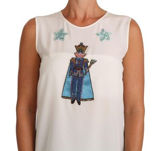 Dolce & Gabbana Womens White Silk Crystal Sequined Fairy T-Shirt